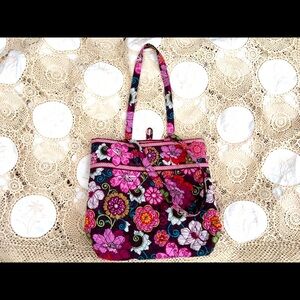 Vera Bradley Purple Pink White Green Blue Flowers Floral Boho Shoulder Tote